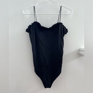 Abercrombie & Fitch Black Ruffle Spaghetti Strap Bodysuit